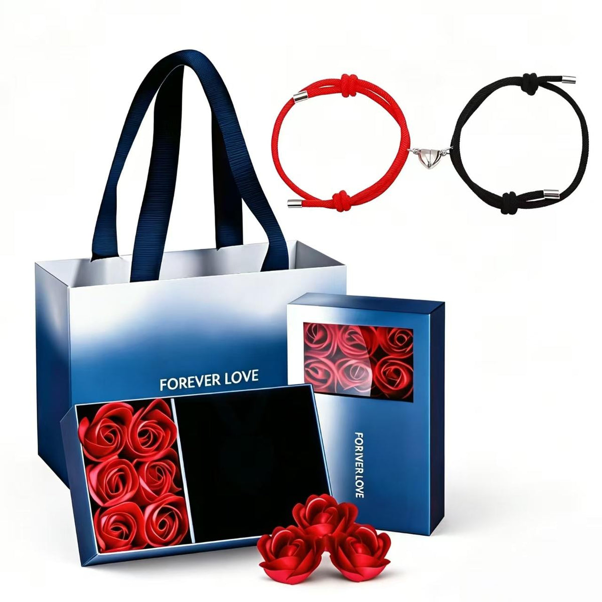 Kit de Pulseiras para Casal com Coração Magnético