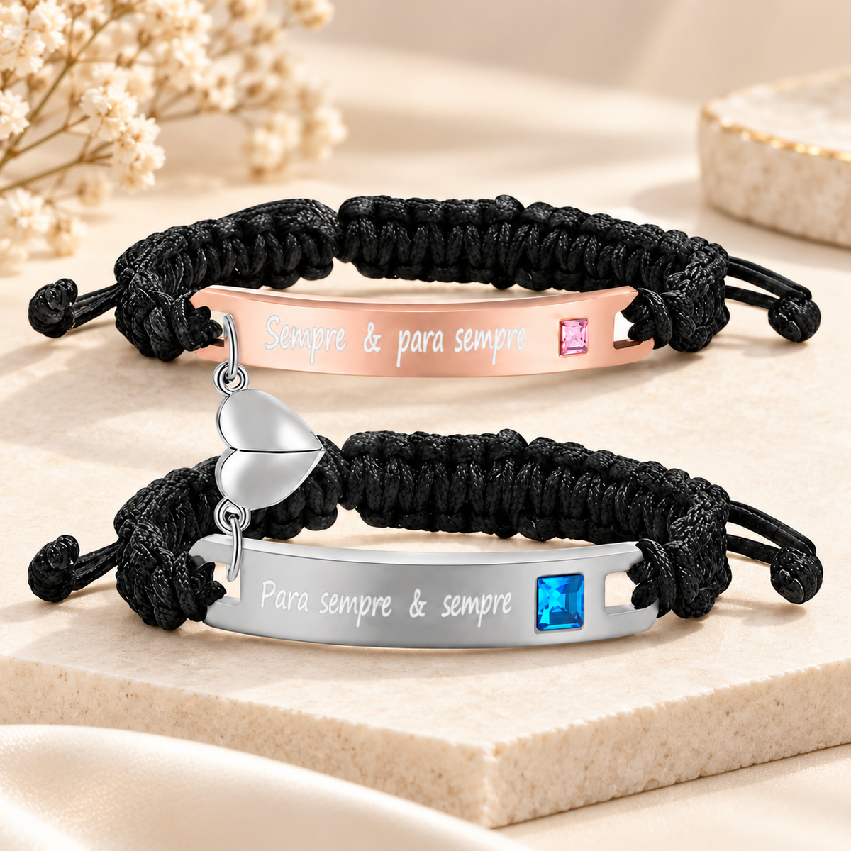 Kit de Pulseiras Magnéticas para Casal – Para Sempre & Sempre