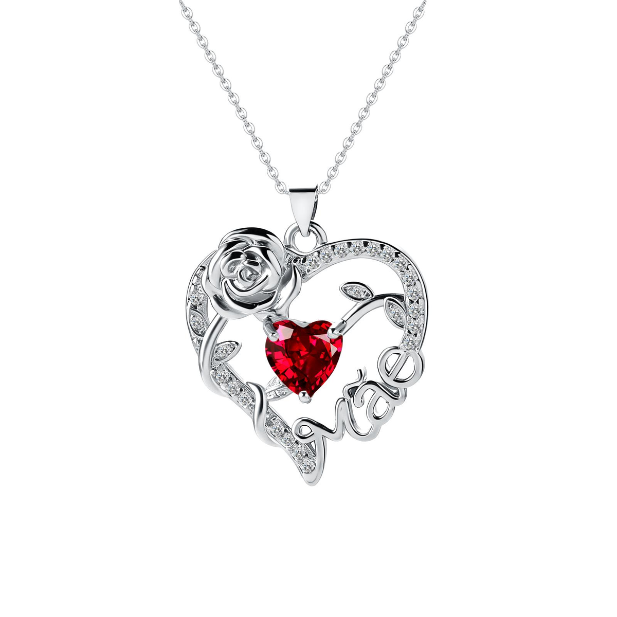 Colar de Coração com Rosa para Mãe