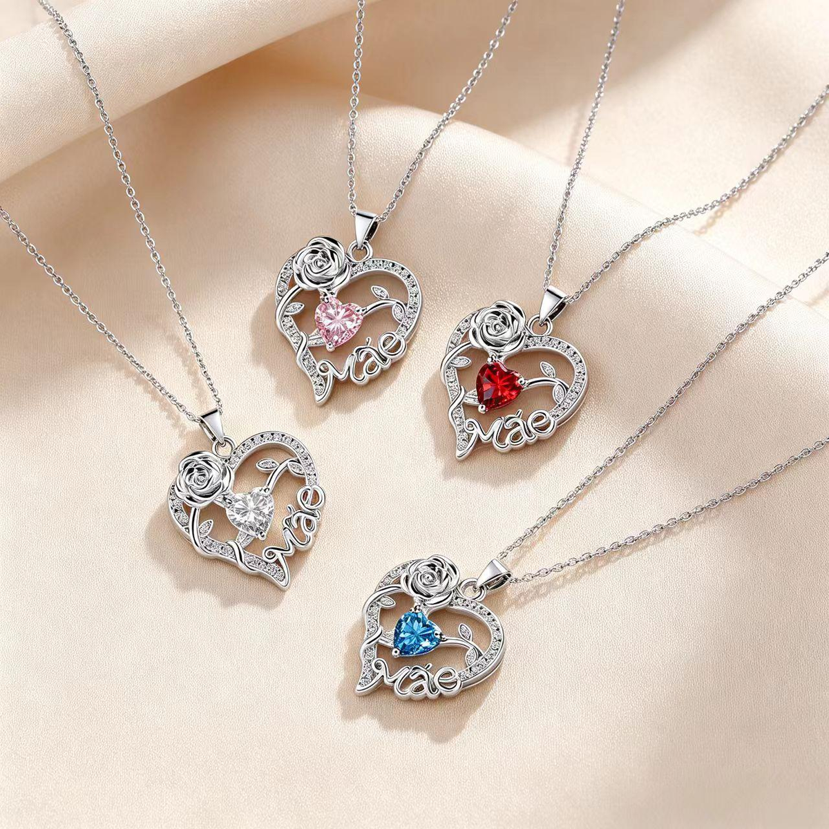 Colar de Coração com Rosa para Mãe