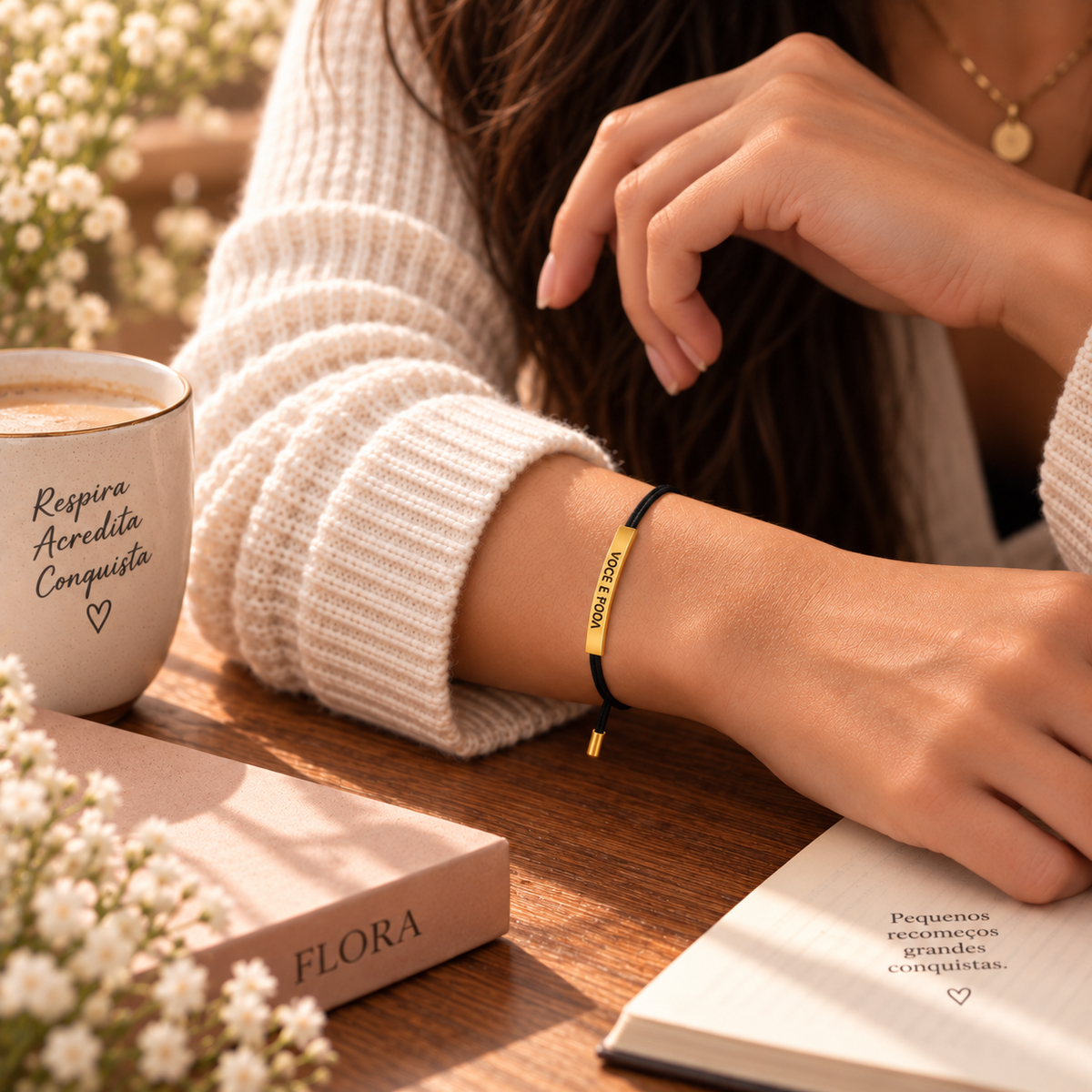 Pulseira de Corda com Gravação – Modelo Ajustável