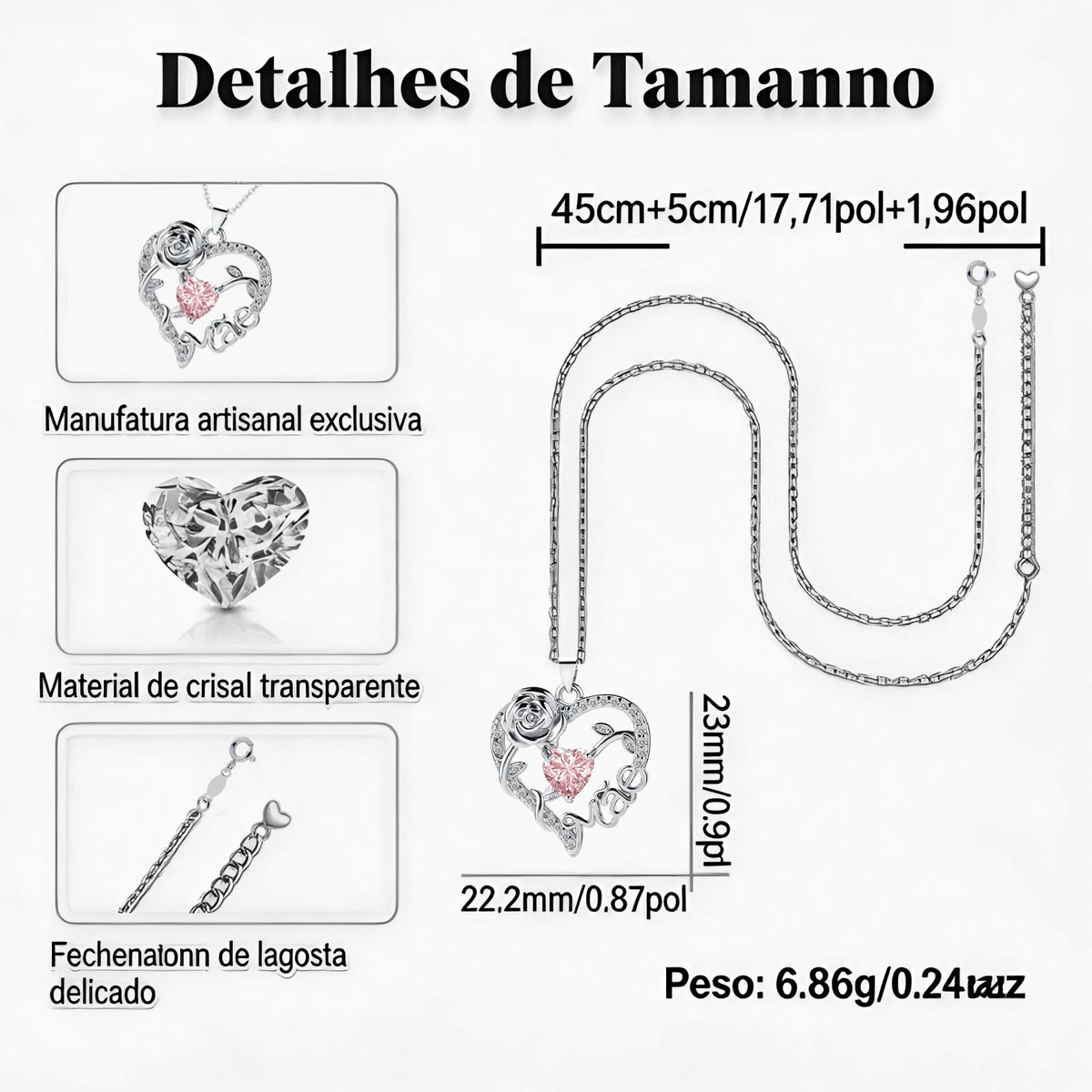 Colar de Coração com Rosa para Mãe