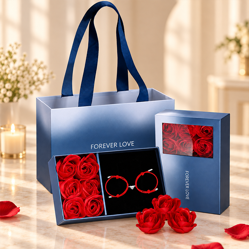 Kit de Pulseiras para Casal com Coração Magnético