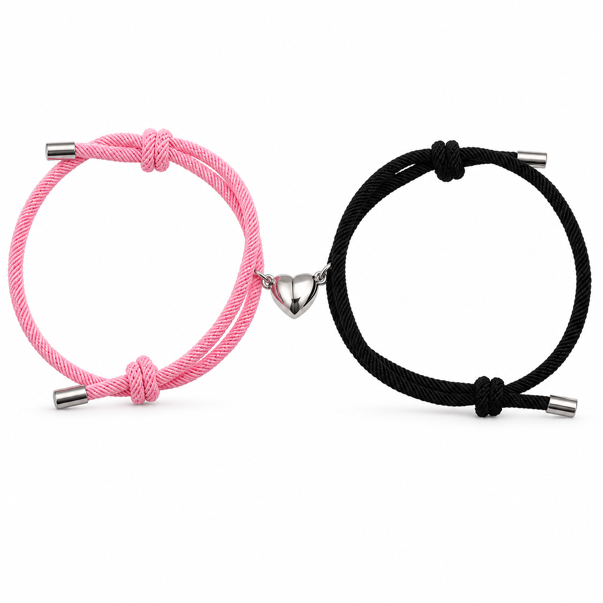 Kit de Pulseiras para Casal com Coração Magnético