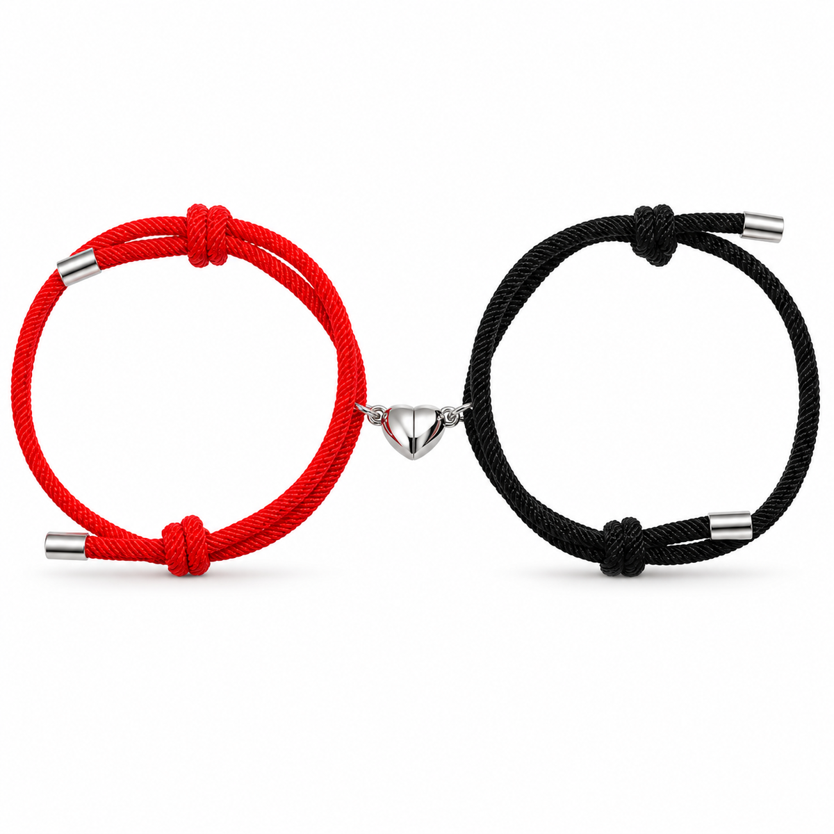 Kit de Pulseiras para Casal com Coração Magnético