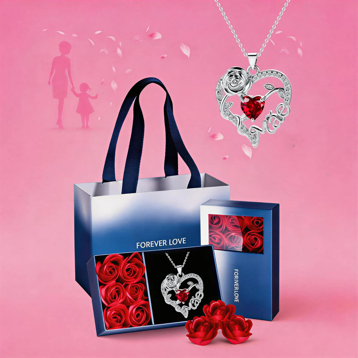 Colar de Coração com Rosa para Mãe