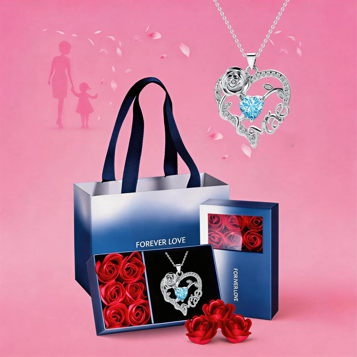 Colar de Coração com Rosa para Mãe