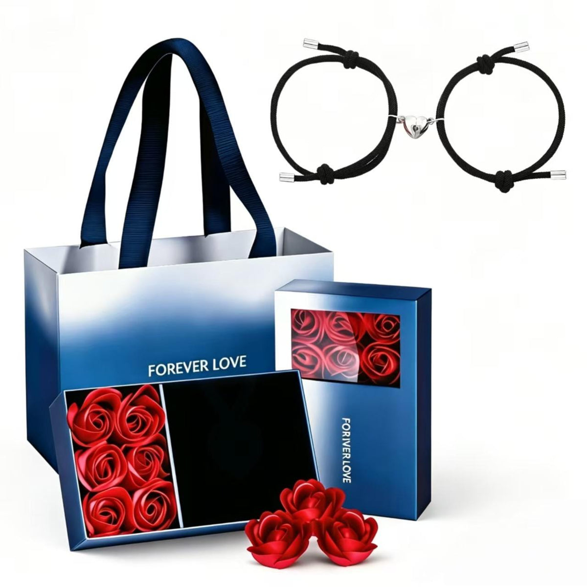 Kit de Pulseiras para Casal com Coração Magnético