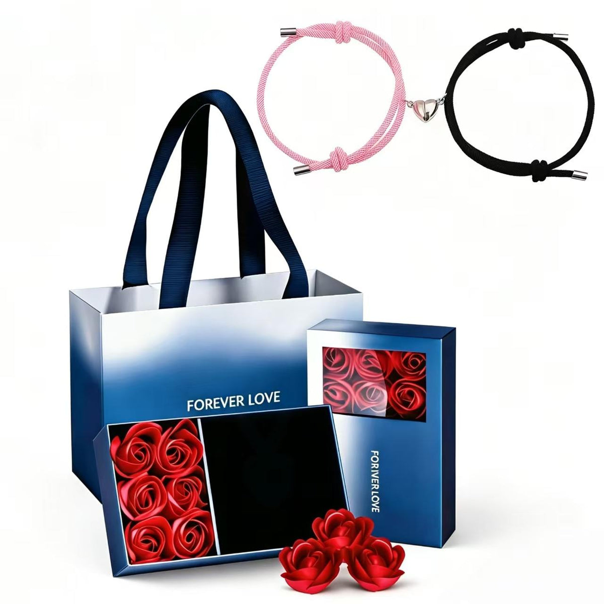Kit de Pulseiras para Casal com Coração Magnético