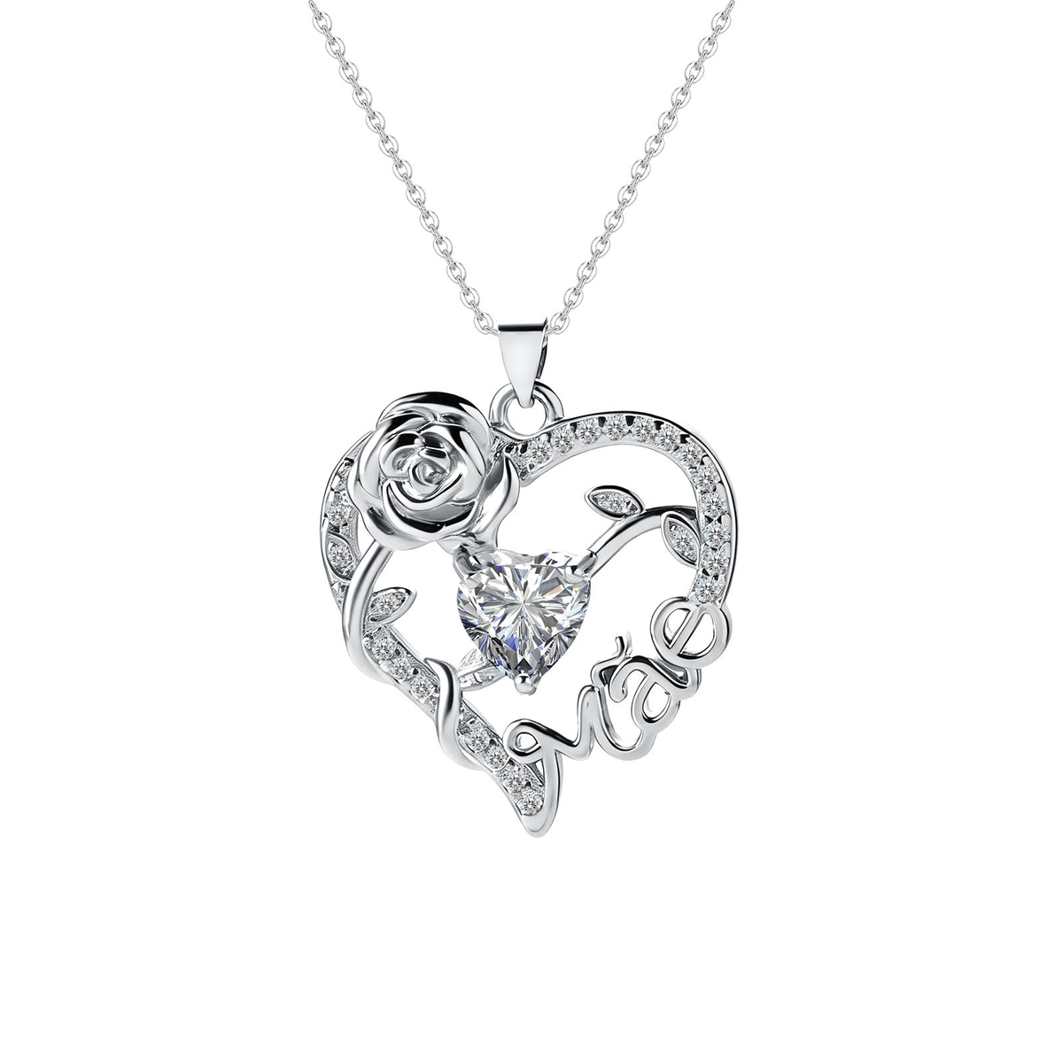 Colar de Coração com Rosa para Mãe