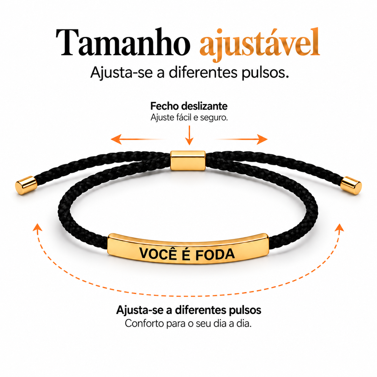 Pulseira de Corda com Gravação – Modelo Ajustável