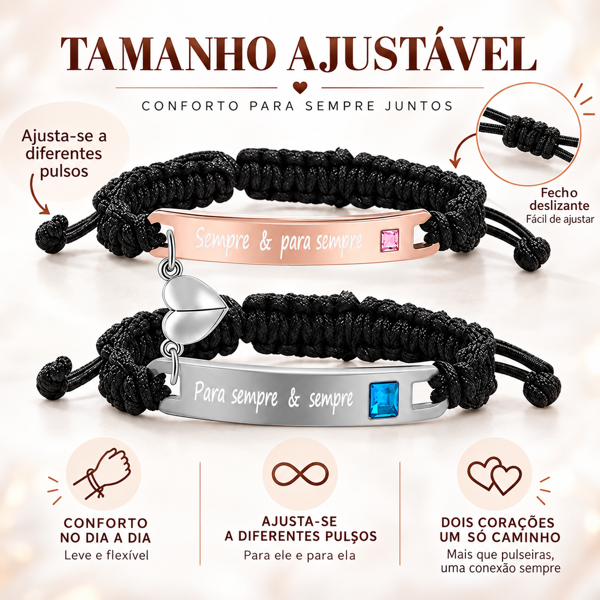 Kit de Pulseiras Magnéticas para Casal – Para Sempre & Sempre