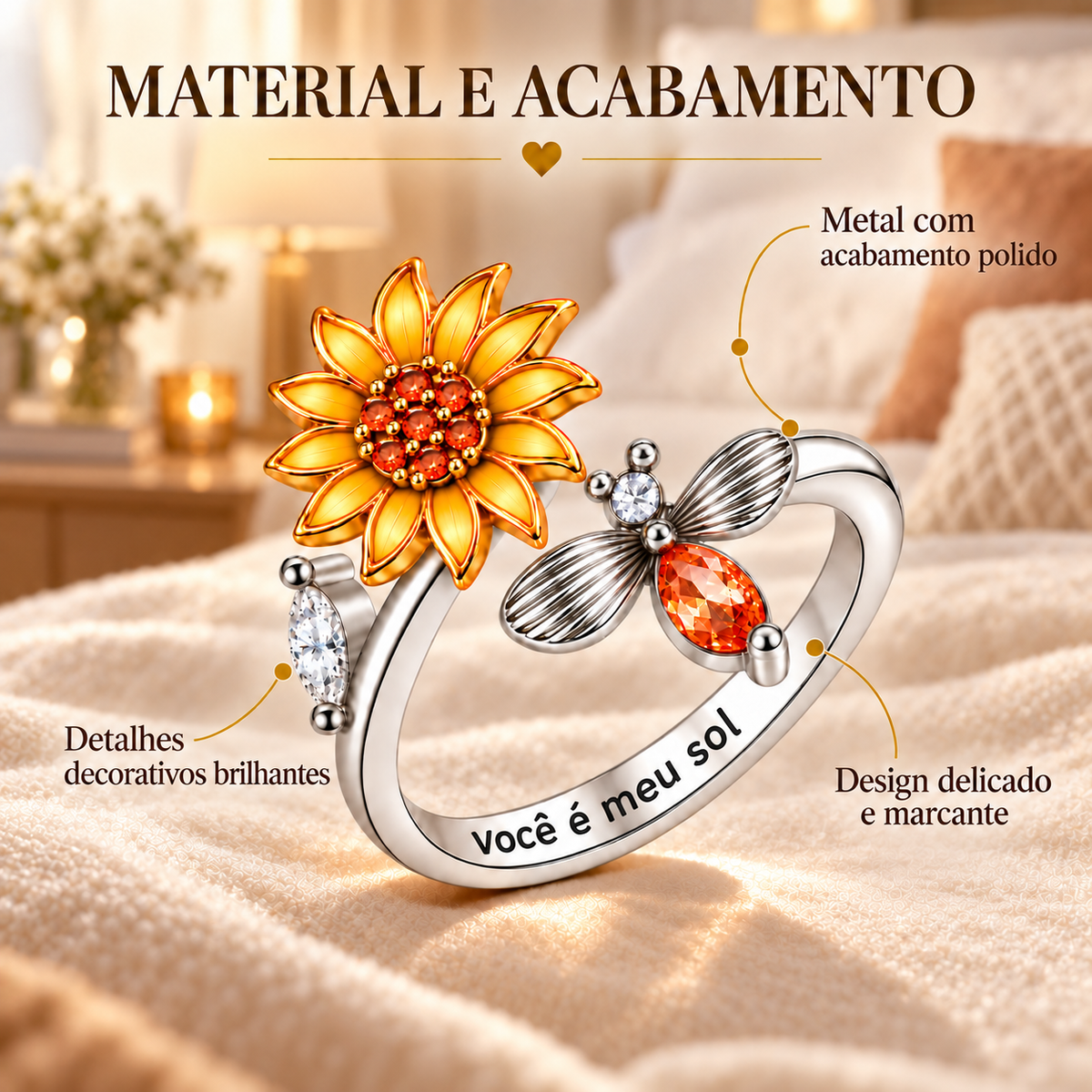 Anel de Girassol e Abelha – Inspiração na Natureza