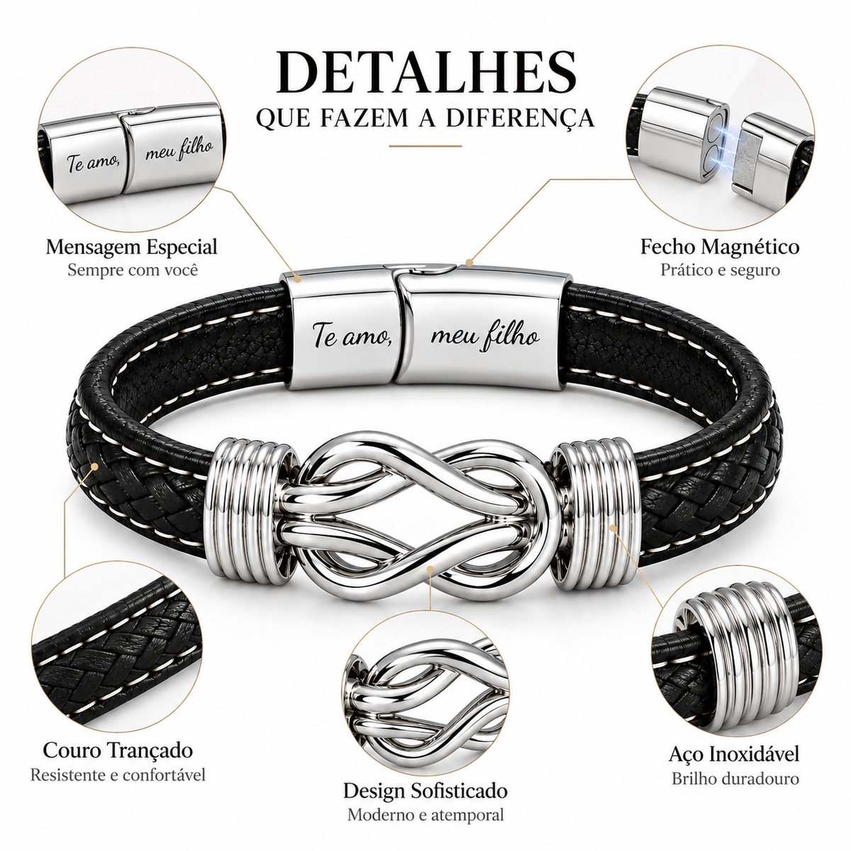 Pulseira Masculina Nó Infinito – Símbolo de Conexão