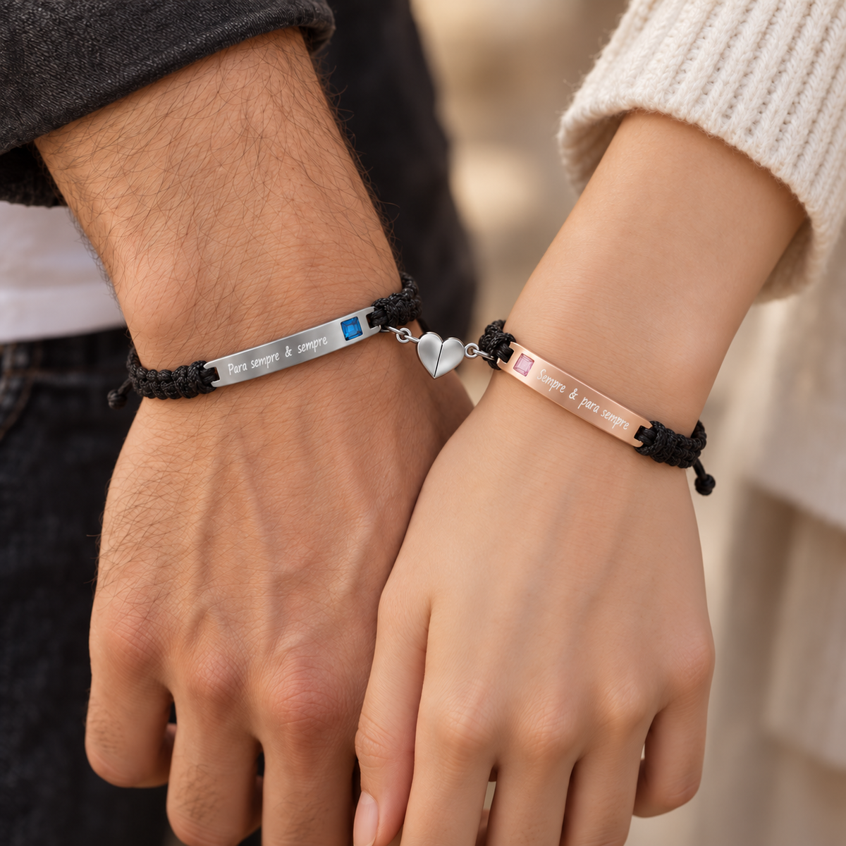 Kit de Pulseiras Magnéticas para Casal – Para Sempre & Sempre