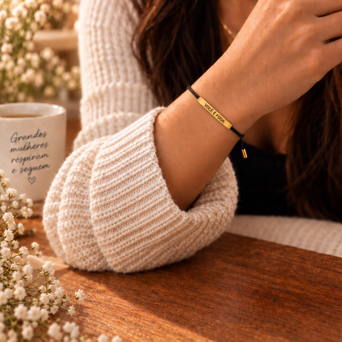 Pulseira de Corda com Gravação – Modelo Ajustável