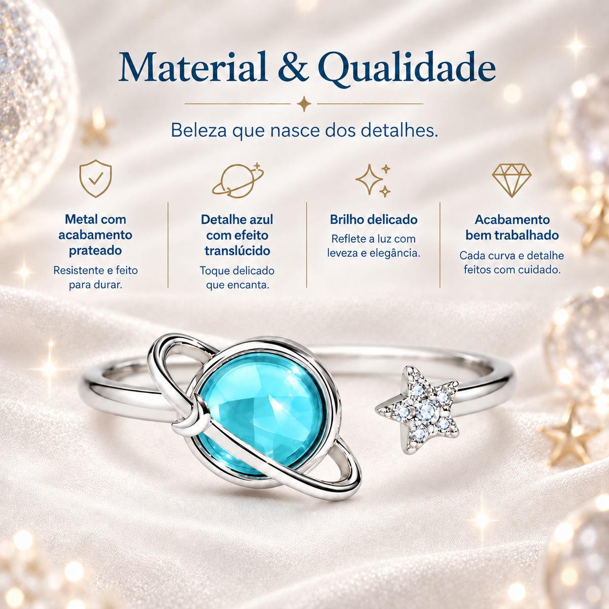 Anel Planeta e Estrela – Inspiração Celestial