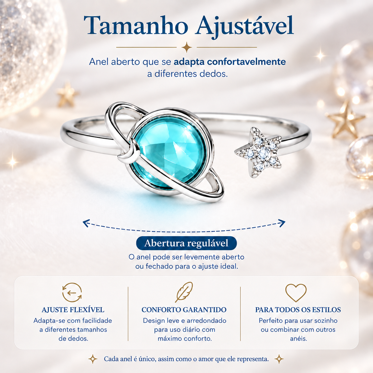 Anel Planeta e Estrela – Inspiração Celestial