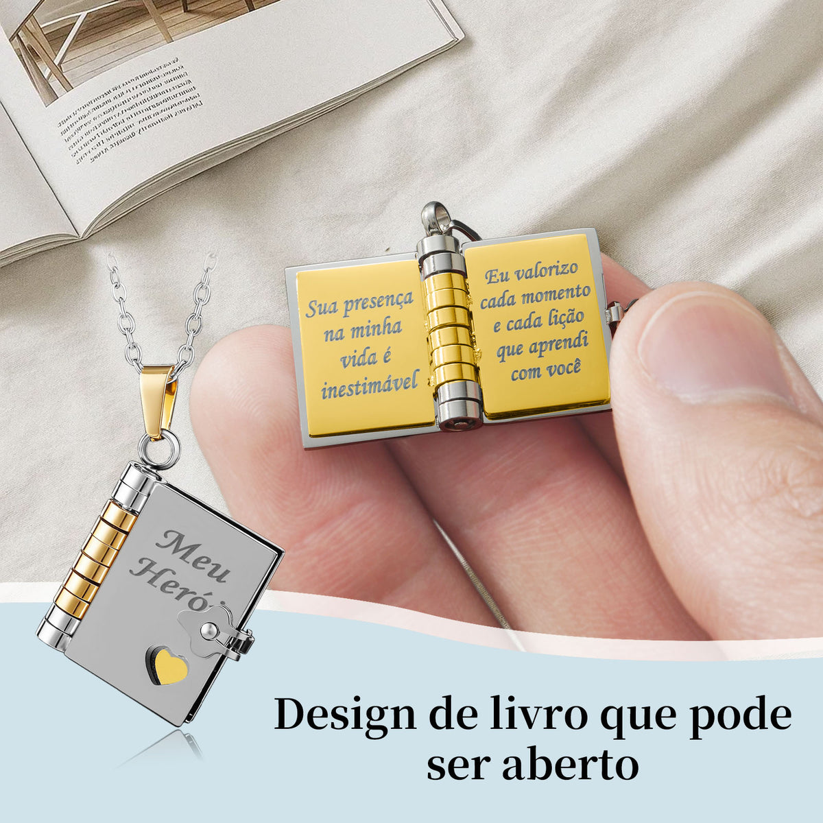 Colar de Livro Meu Herói – Presente com Significado