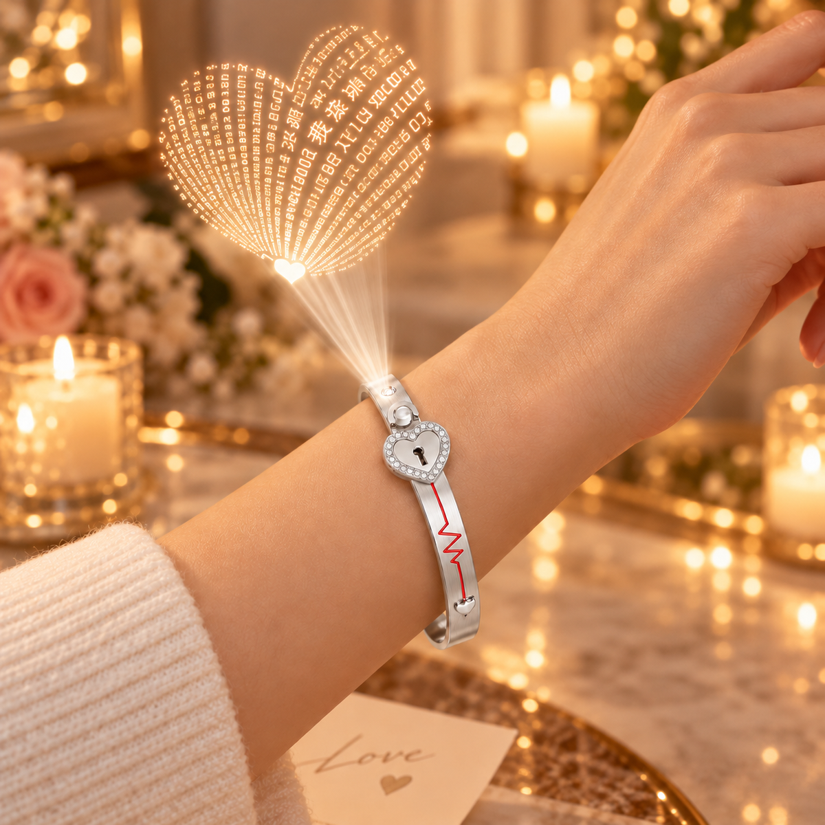 Conjunto Colar e Pulseira Chave e Coração com Projeção