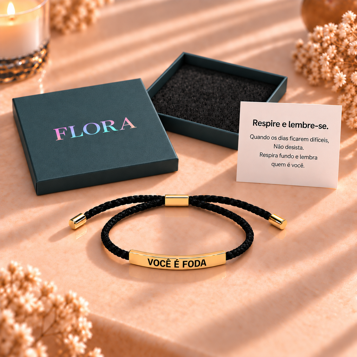 Pulseira de Corda com Gravação – Modelo Ajustável