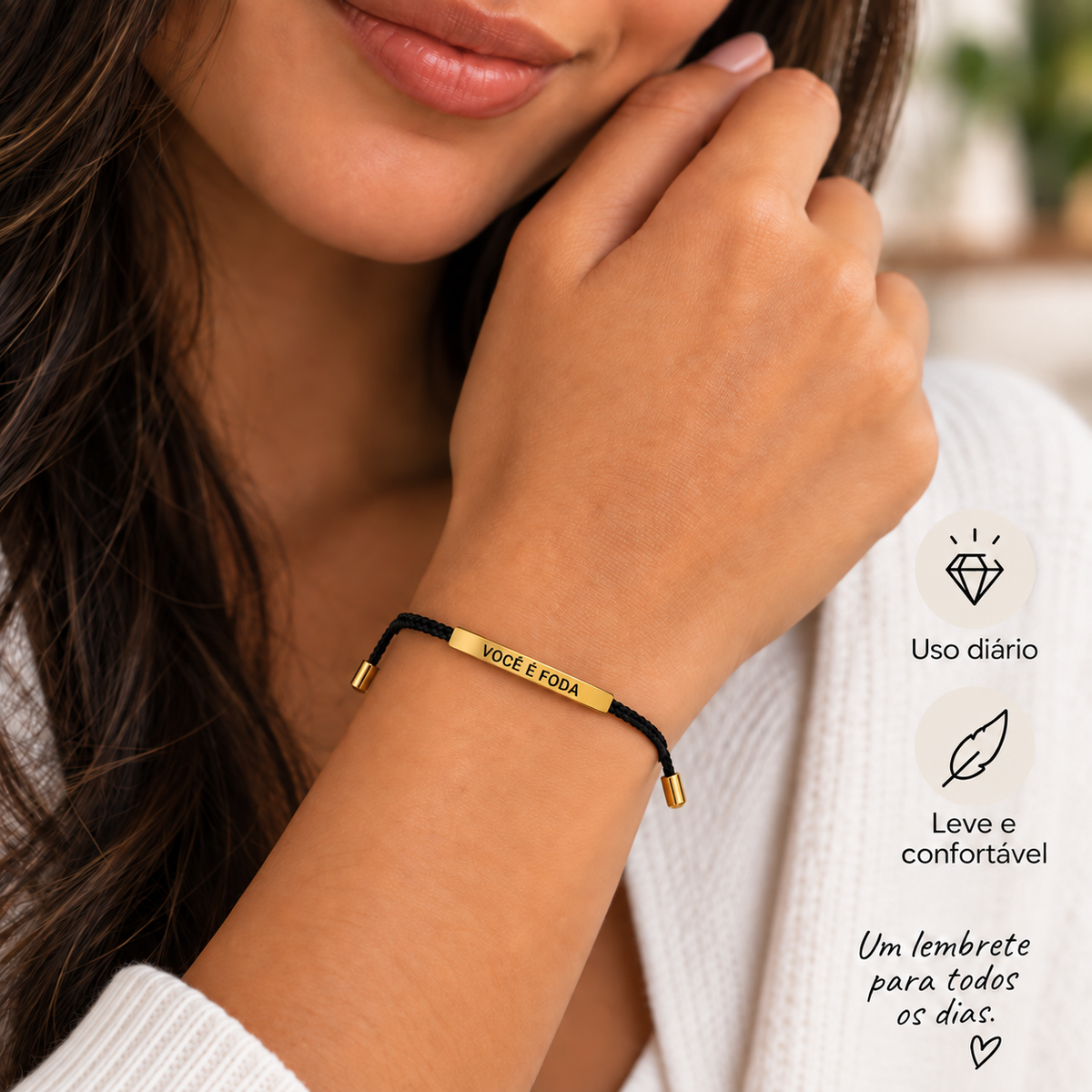 Pulseira de Corda com Gravação – Modelo Ajustável