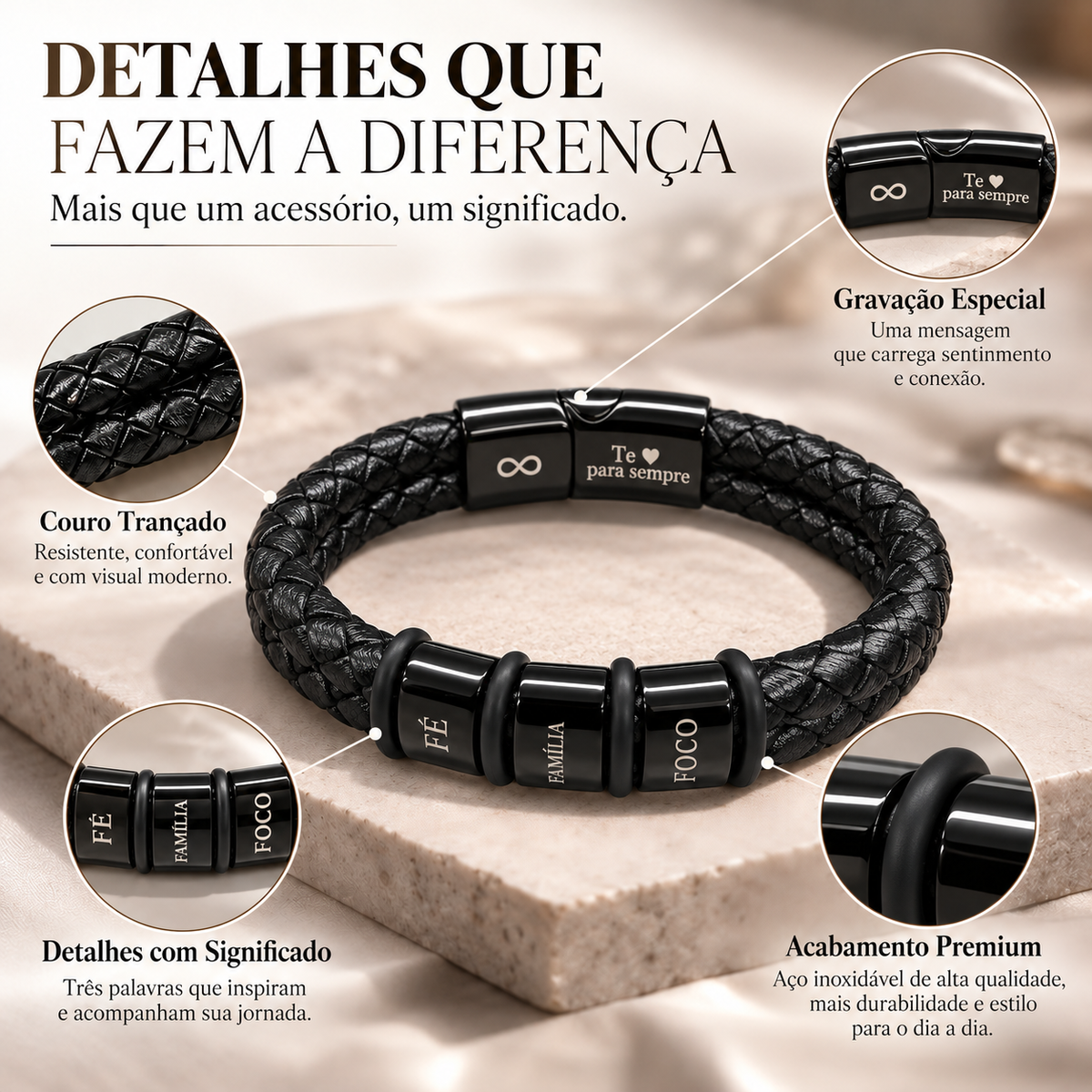 Pulseira Masculina de Couro