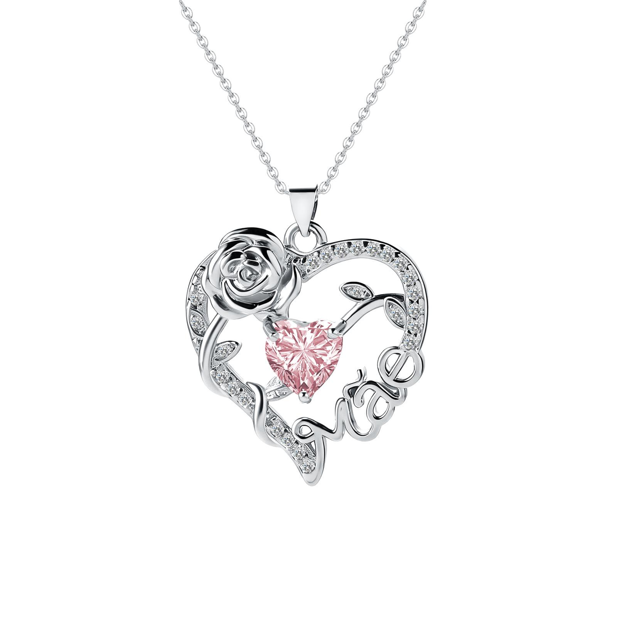 Colar de Coração com Rosa para Mãe